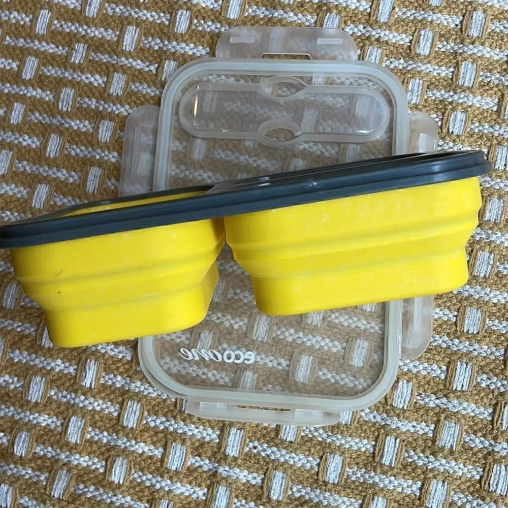 Eco One collapsible lunch box.  Snap lid with utensil pocket.  BPA free.